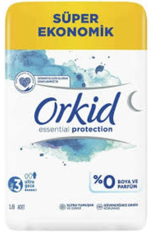 Orkid Ultra Gece 3numara Boya Ve Parfümsüz Hijyenik Ped 18 Adet