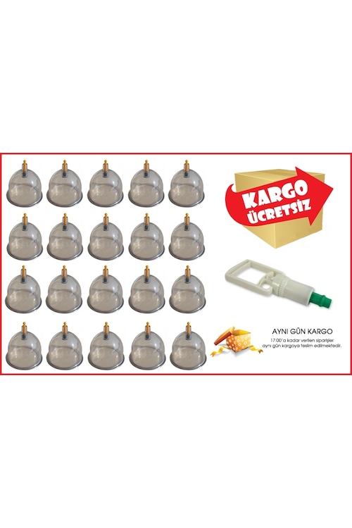 20 Adet 7 cm Kupa (Büyük) Ve Hacamat Pompası Hacamat Seti