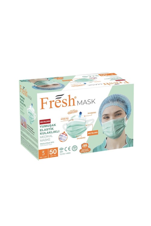 Freshmask Meltblown 3 Katlı Kalın Lastikli Yüz Maskesi 50'li