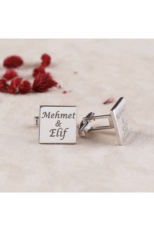 Kişiye Özel İsimli Gümüş Kol Düğmesi
