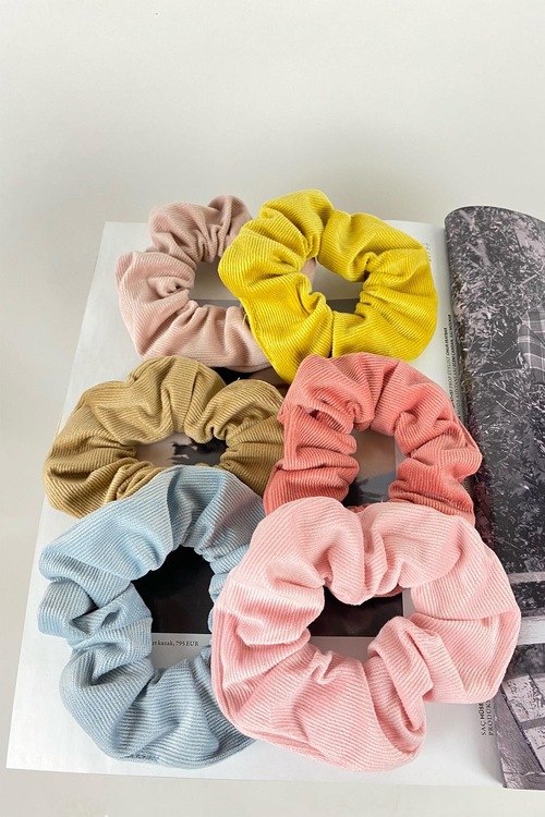 Kadın 6'Lı Renkli Detaylı Scrunchie Saç Lastik Toka Seti - 6 Adet
