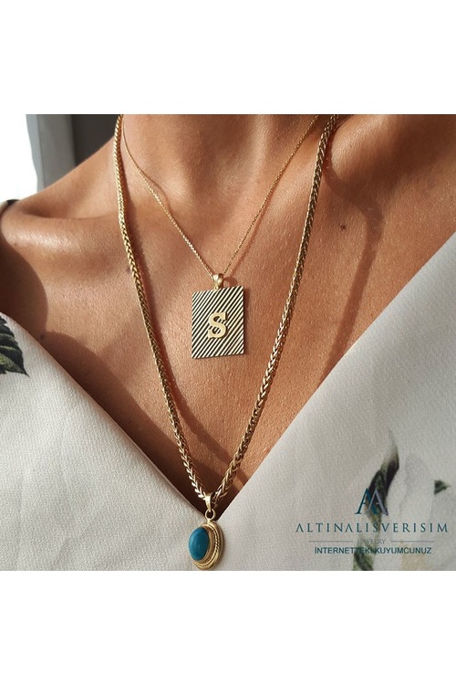 14 Ayar Altın Zincir Kombin Harf Kolye Firuze Uç Fiyatları