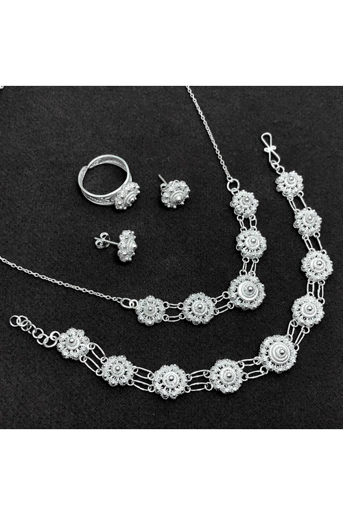 Midyat Bereket Kişniş Model Telkari Bayan Gümüş Dörtlü Set 425 ₺