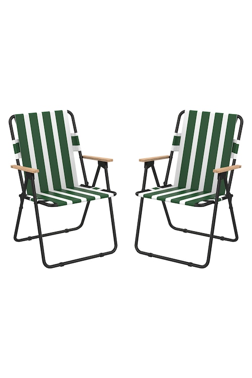 Kamp Sandalyesi 2 Adet Yeşil Çizgili Katlanır Sandalye Fiyatları ve