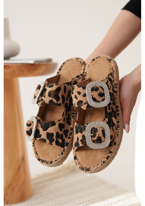 Resim Tyna Süet Leopar Taşlı Kadın Terlik Çok Renkli 