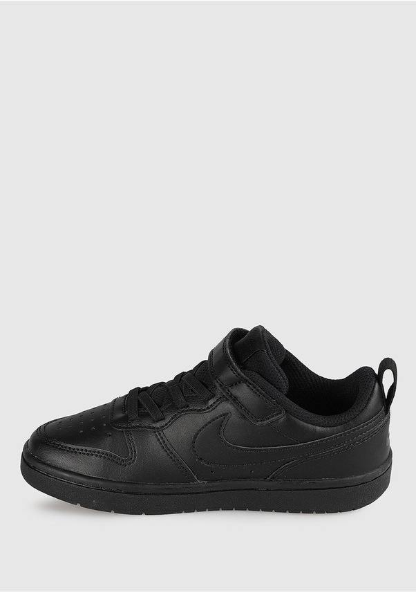 Resim Nike Court Borough Low 2 Leather Sneaker Hakiki Deri Lastik İpli Bantlı Unisex Spor Ayakkabı Siyah Siyah 