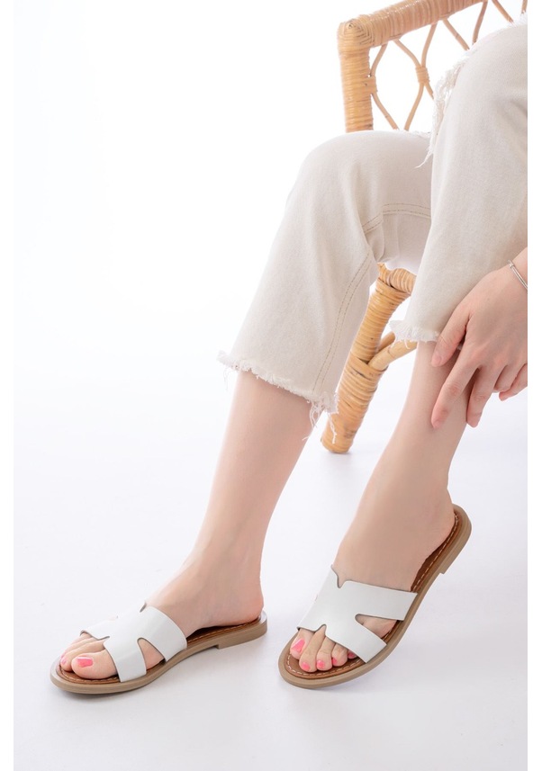 Resim Beyaz Ortopedik Hakiki Deri Kadın Terlik Karışık 