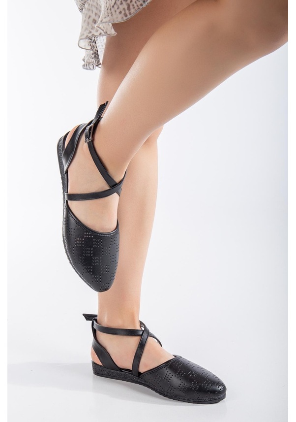 Resim Yüzü Lazer Baskılı Çapraz Baretli Siyah Kadın Babet-2844-siyah Siyah 