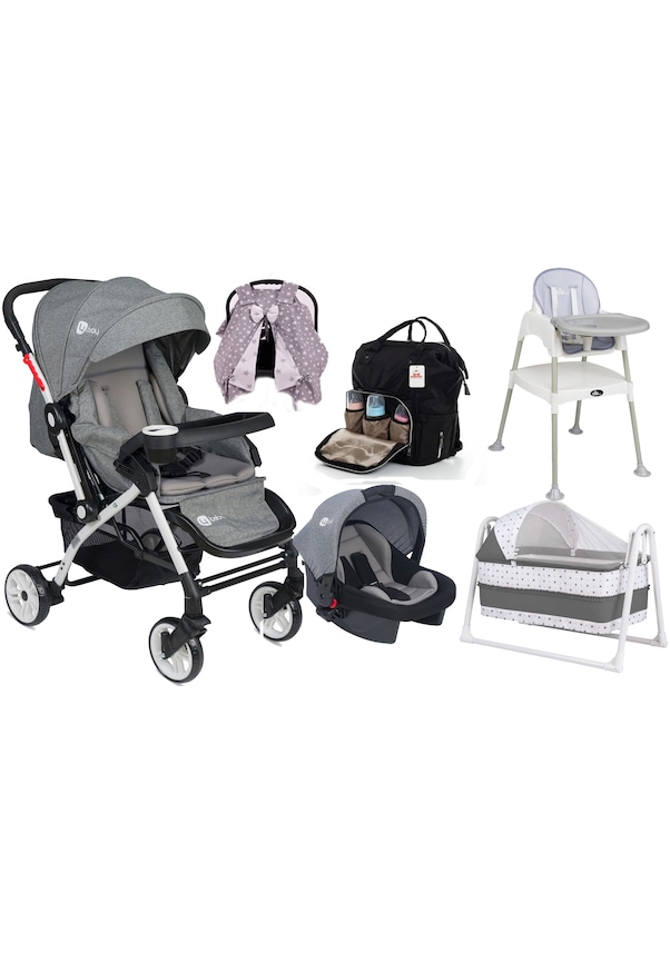 Bebek Arabası Travel + Mama Sandalyesi + Puset + Termal Çanta + Sepet Beşik + Puset Örtüsü