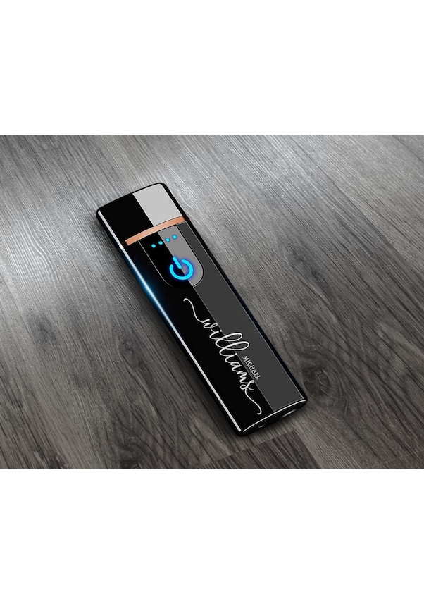 Resim Bk Gift Kişiye Özel Siyah Sigara Tabakası ve Elektronik Dokunmatik Alevsiz Şarjlı Çakmak Seti 1 