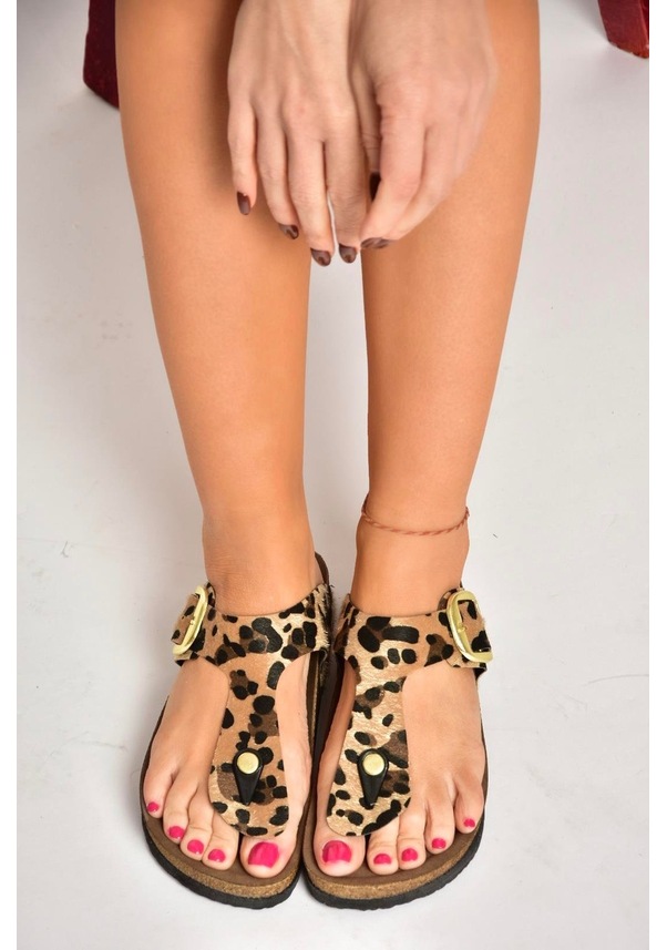 Resim Fox Shoes U777917002 Leopar Süet Parmak Arası Kadın Terlik Leopar-süet Leopar 