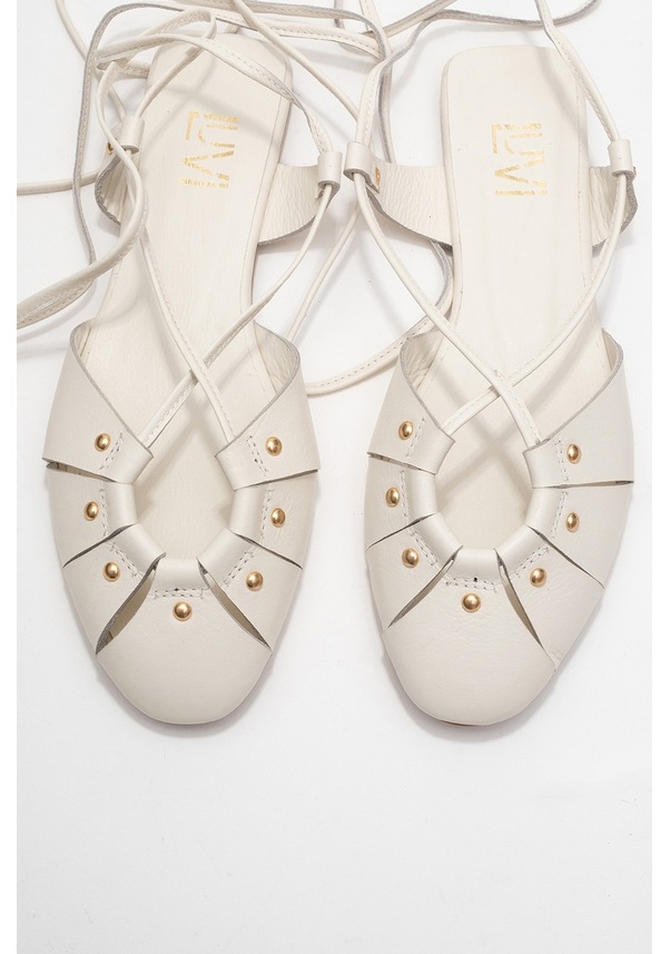 Resim Luvi Shoes Darıa Ekru Hakiki Deri Troklu Bilekten Bağcıklı Kadın Sandalet Ekru 