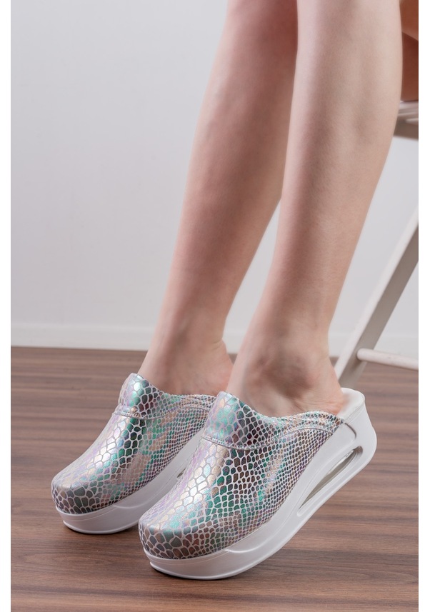 Resim Gri Yılan Desen Kadın Tam Ortopedik Sabo Terlik Gri 