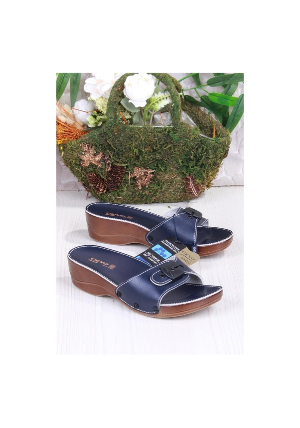 Resim Ceyo Minelli Topuklu Lacivert Ortapedik Dolgu Topuk Kadın Terlik Lacivert 