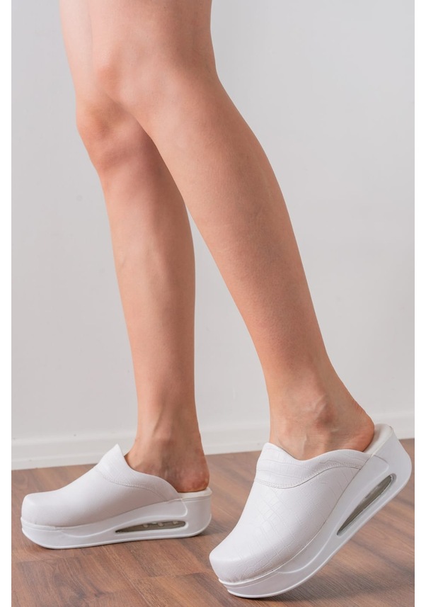 Resim Beyaz Yılan Desen Kadın A.r Max Tam Ortopedik Sabo Terlik Beyaz 