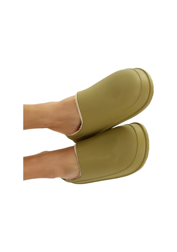 Resim Yeşil Mat Faylon Taban Içi Kürklü Ev Terliği Yeşil 