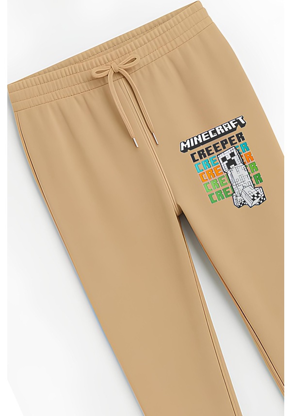 Resim Tam Kalıp 3 İplik Pamuğa Pamuk Paça Lastikli Min1 Tasarım Çocuk Eşofman Altı Bej 