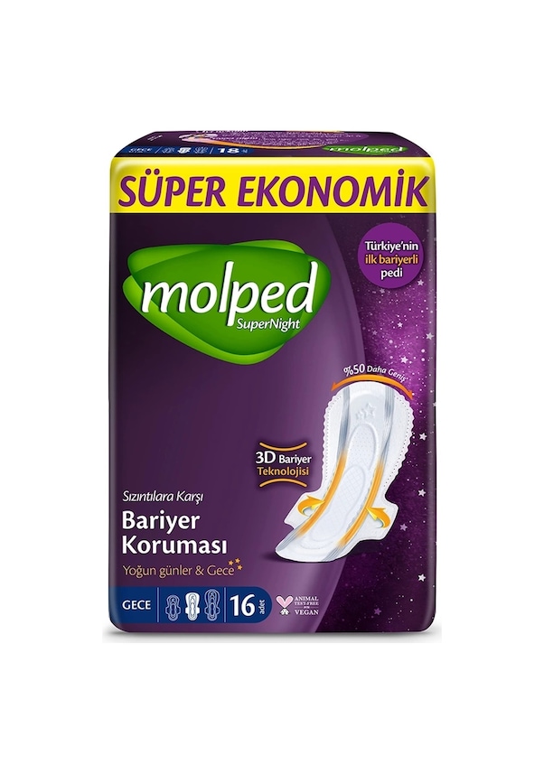 Resim Molped Süper Night Hijyenik Ped Gece 16'lı 