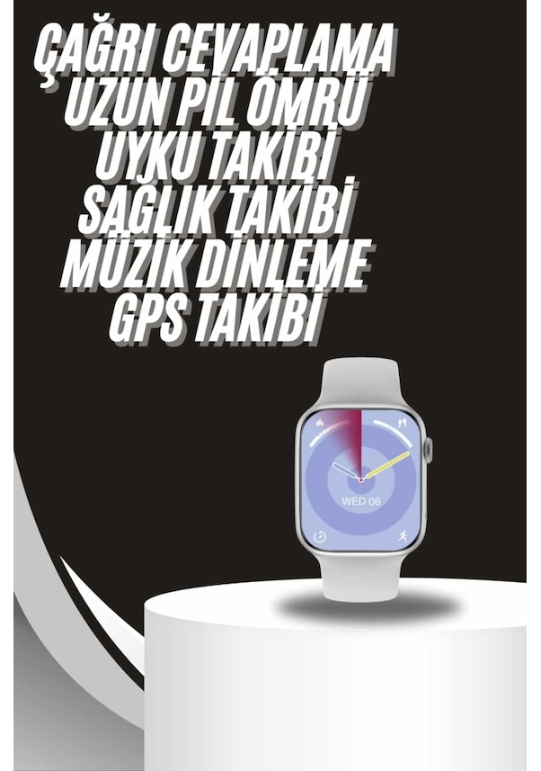 Resim Akıllı Saat Gümüş Kasa Bluetooth Kulaklık Hediyeli Çok Fonksiyonlu İkili Set 