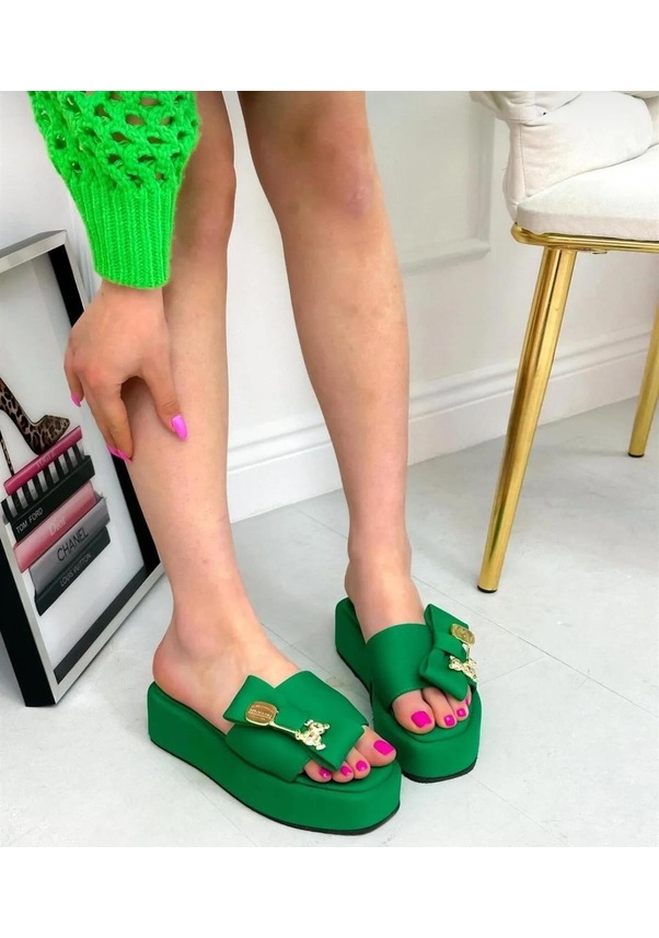 Resim Kadın Gold Fiyonk Detay Terlik-yeşil-143 Yeşil 