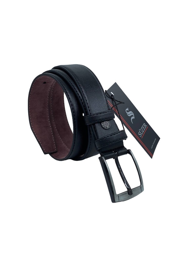 Resim 3 Cm Klasik Suni Deri Dikişli Erkek Çocuk Kemeri Siyah 