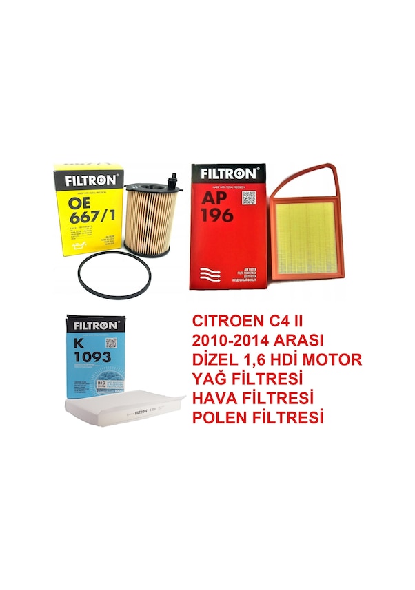 Cıtroen C4 Iı 2010-2014 1,6Hdi Hava Polen Yağ Filtre Seti Fıltron ...