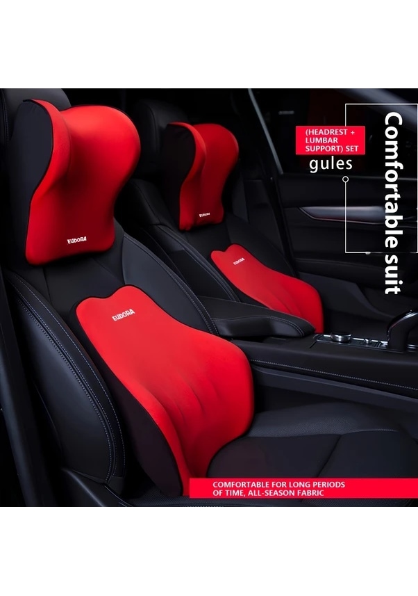 Resim Gaojunshop01 Kahverengi Baş Ve Bel Yastıklı Ergonomik Araç Koltuğu Desteği Konforlu Sürüş 