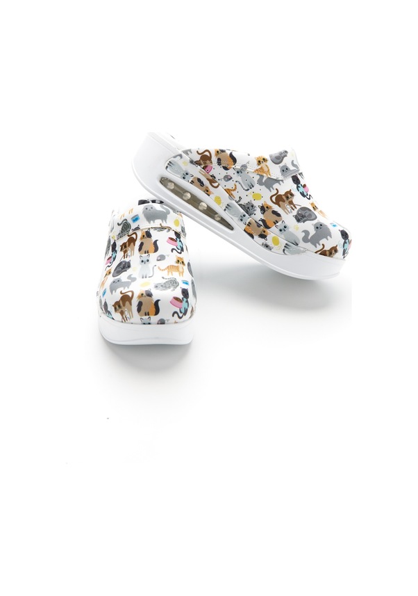 Resim Drmoon Kedi Desenli Airmax Taban Hakiki Deri Sabo Kadın Terlik Beyaz 