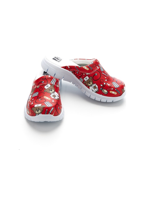 Resim Drmoon Ayıcık Desenli Comfortflex Taban Hakiki Deri Kadın Sabo Terlik Kırmızı 