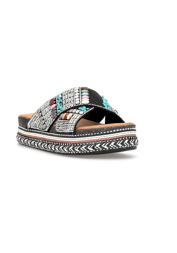 Resim Elit Btbsj03 Kadın Taşlı Düz Terlik Siyah Siyah 