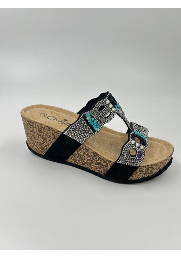 Resim Guja 24y101 Dolgu Topuk Taşlı Etnik Kadın Terlik 001 