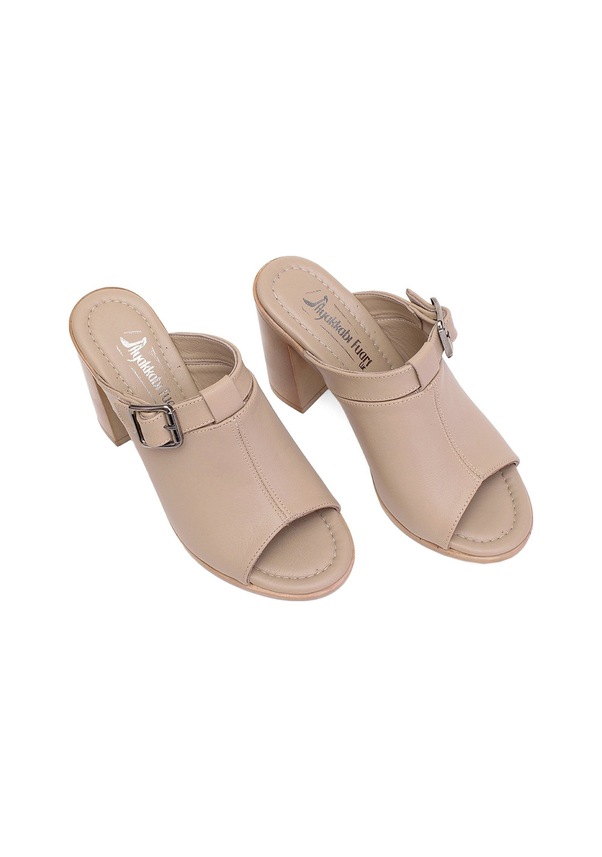 Resim Elit Koc17-03 Kadın Hakiki Deri Topuklu Terlik Bej Bej 