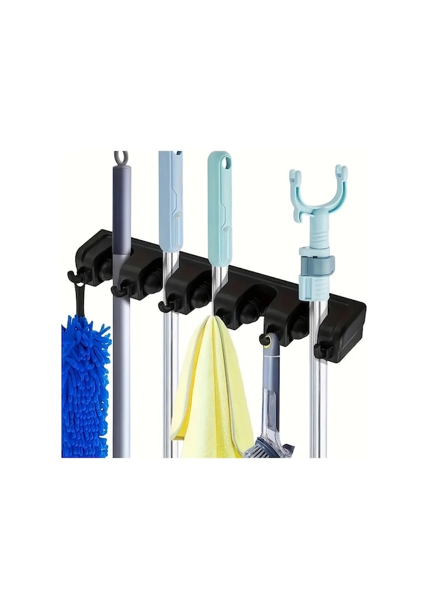 Resim Meridiangoods Beyaz 5 Gözlü 6 Kancalı Delme İşlemi Gerektirmeyen Pratik Mop Askılık 