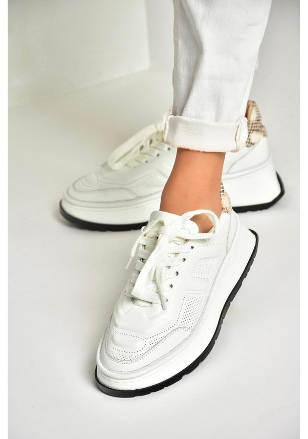 Resim Fox Shoes U555605603 Beyaz Hakiki Deri Kalın Tabanlı Spor Ayakkabı Sneakers Beyaz-hakiki Deri 