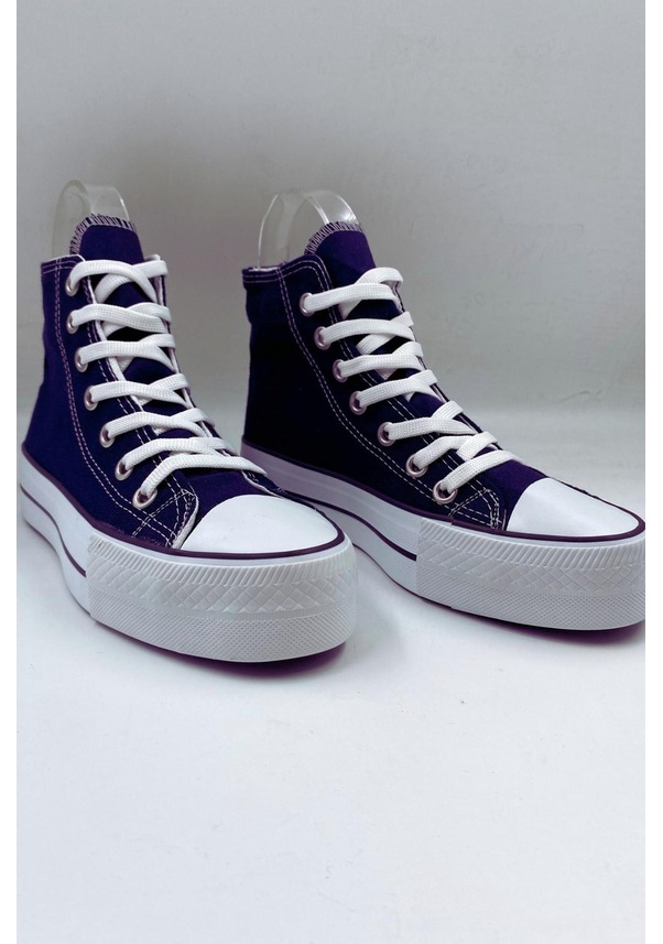 Resim SkyStride Kalın Tabanlı Lacivert Boğazlı Uzun Keten Spor Ayakkabı Lacivert 