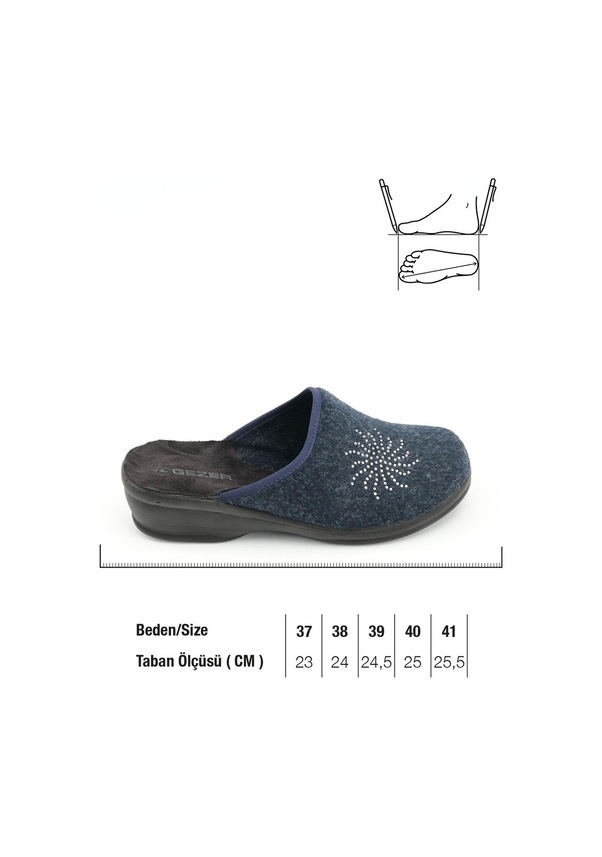 Resim Gezer Kadın Kışlık Ev Bahçe Yüksek Topuk Terlik Lacivert 