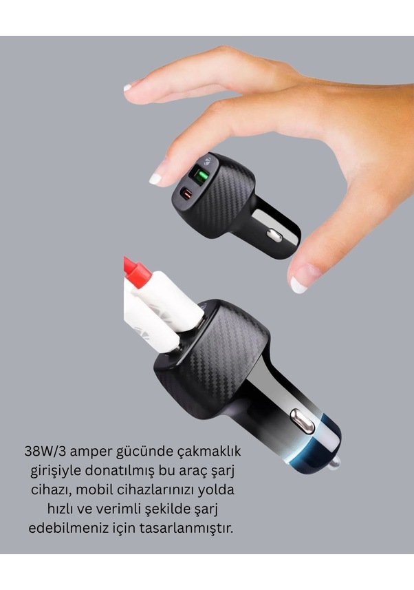 Resim Bfs 38w Çift Çıkışlı Araç Şarj Cihazı Type-c Ve Usb Pd Destekli 