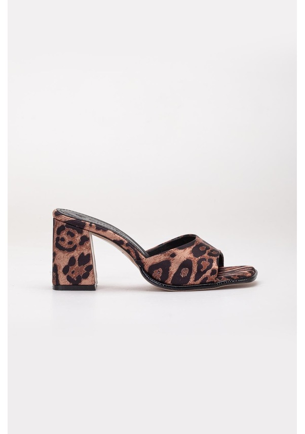Resim Büyük Beden Kadın Topuklu Terlik Leopar Saten İnce Bantlı-3887 Leopar 