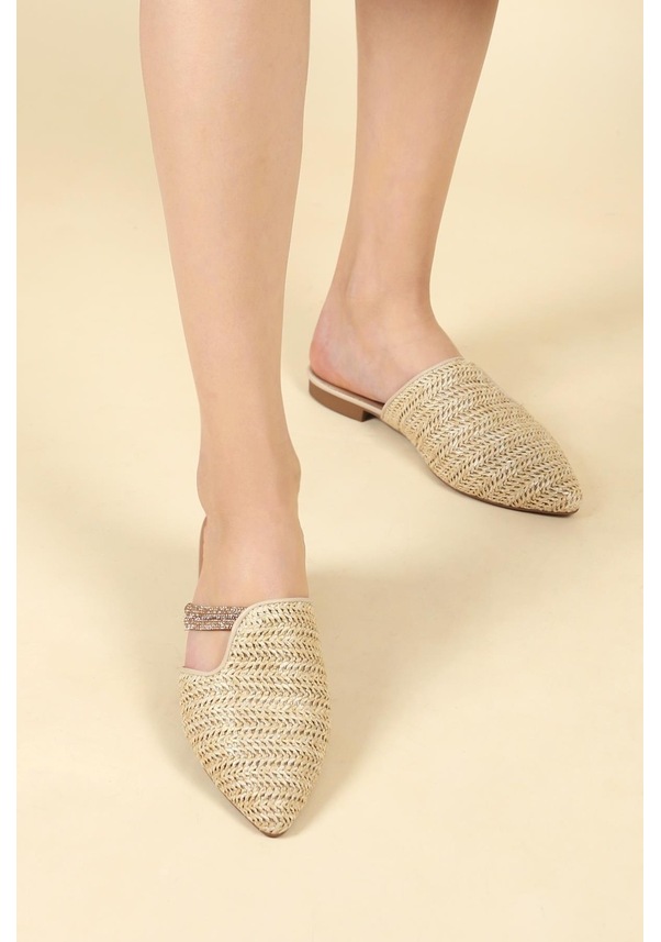 Resim Hasır Örgü Detaylı Kadın Terlik Ten-ten Ten 