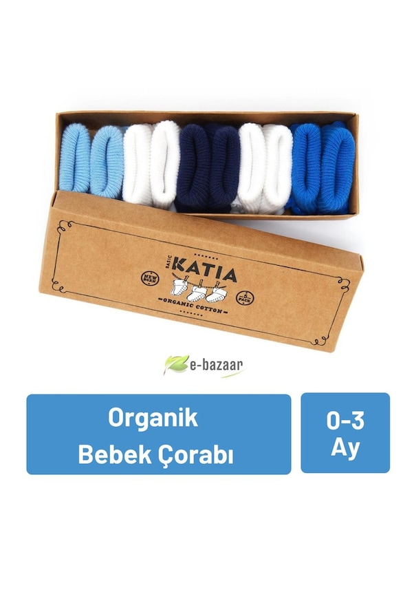 Ebazaarltd Katia & Bony Renkli Yenidoğan Organik 5 Li Bebek Çorap - Beyaz / (536970140)