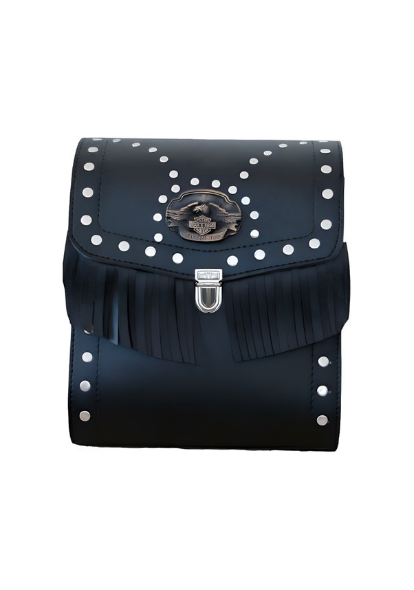 Resim Motosiklet Deri Arka Çanta Choper Model Siyah Cruiser Motorcu Çantası Siyah 