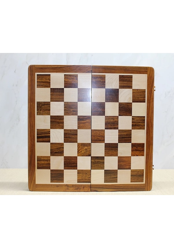 Resim Özel Vernikli Mıknatıs Taşlı Ahşap Katlanabilir Kutulu Satranç Oyunu 30 Cm 