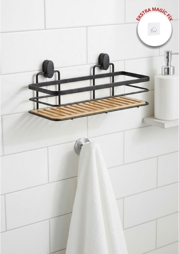 Resim Okyanus Home Eko Magic Yapıştır&vidala Due Tek Katlı Dikdörtgen Lamalı Maxi Şampuanlık 13 X 30 Cm / Siyah Siyah 