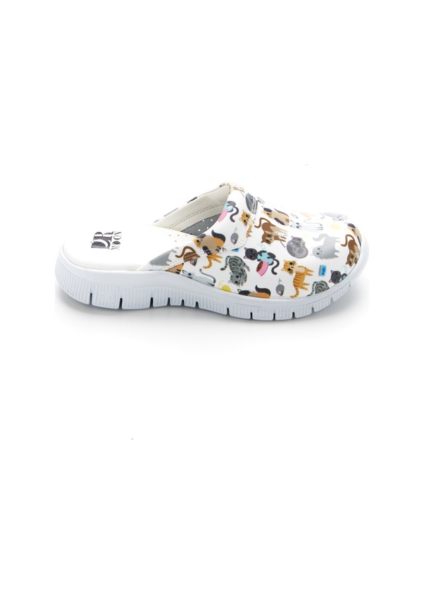 Resim Drmoon Kedi Desenli Comfortflex Taban Hakiki Deri Kadın Sabo Terlik Beyaz 