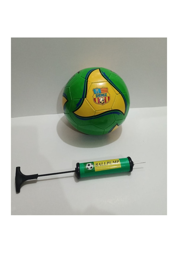 5 Numara Dikişli Yeşil Futbol Topu ve Şişirme Pompası