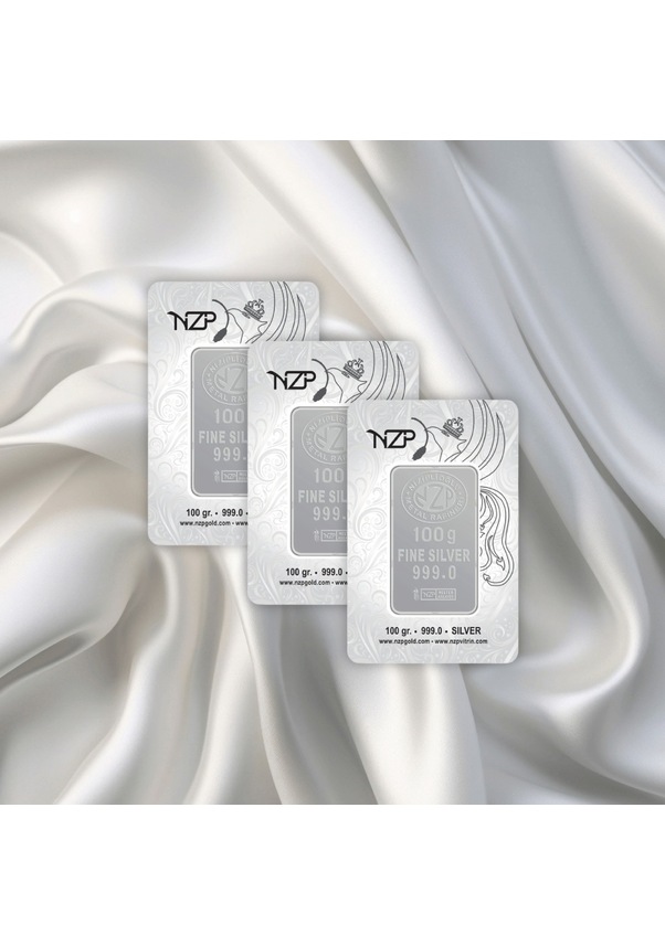 Resim 3 Adet 100 Gr Nizipli Gümüş Külçe 