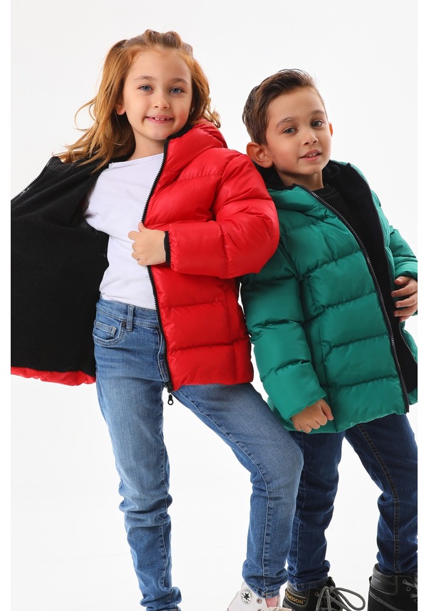 Resim Unisex Çocuk Su Geçirmez İç Polarlı Kışlık Mont & Kaban Nbrbc008 Yeşil 