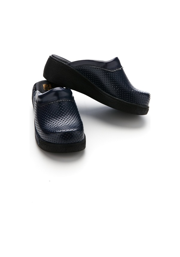 Resim Drmoon Dolgu Taban Hakiki Deri Kadın Sabo Terlik Lacivert 