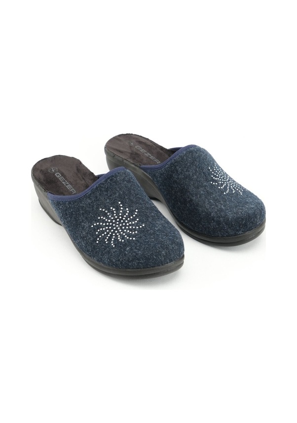 Resim Gezer Kadın Kışlık Ev Bahçe Yüksek Topuk Terlik Lacivert 