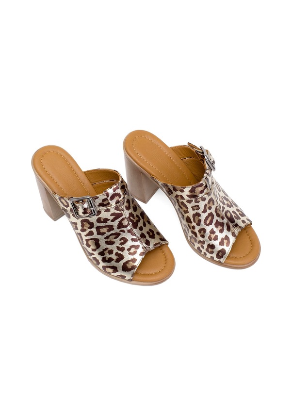 Resim Elit Koc17-03 Kadın Hakiki Deri Topuklu Terlik Leopar Leopar 